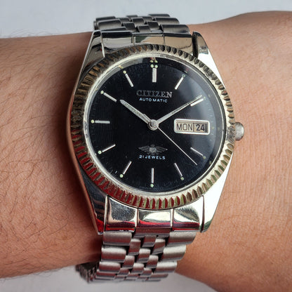 Vintage 1974 Original Citizen Automatic 8200 Black Face 21 Jewels Day-Date Japanese Men's Wrist Watch EG172