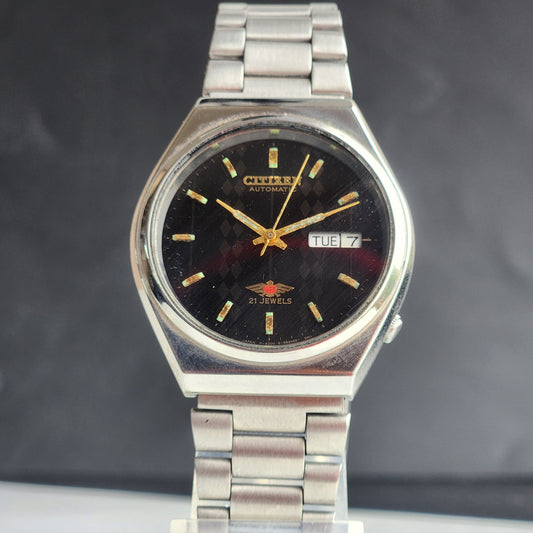 Vintage 1974 Original Citizen Automatic 8200 Black Face 21 Jewels Day-Date Japanese Men's Wrist Watch EG174
