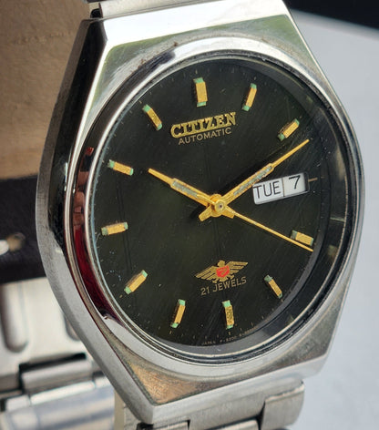 Vintage 1974 Original Citizen Automatic 8200 Black Face 21 Jewels Day-Date Japanese Men's Wrist Watch EG174