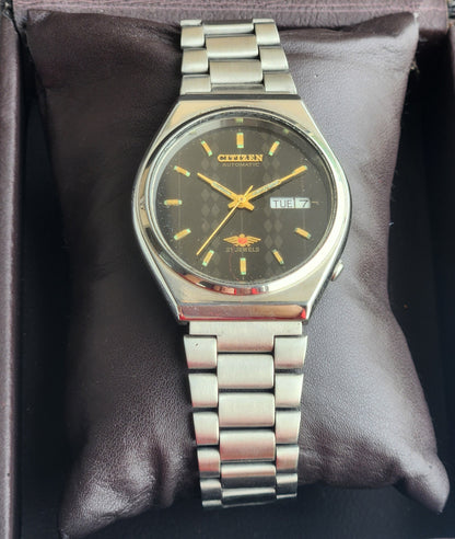 Vintage 1974 Original Citizen Automatic 8200 Black Face 21 Jewels Day-Date Japanese Men's Wrist Watch EG174