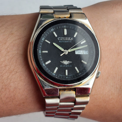 Vintage 1974 Original Citizen Automatic 8200 Black Face 21 Jewels Day-Date Japanese Men's Wrist Watch EG178