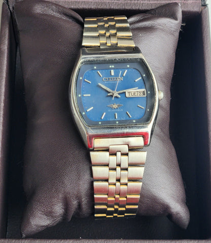 Vintage 1983 Original Citizen Automatic 8200 Blue Face 21 Jewels Day-Date Japanese Men's Wrist Watch EG183
