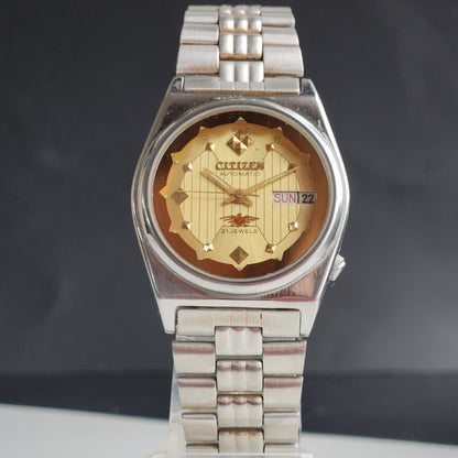 Vintage 1982 Original Citizen Automatic 8200 Golden Face 21 Jewels Day-Date Japanese Men's Wrist Watch EG186