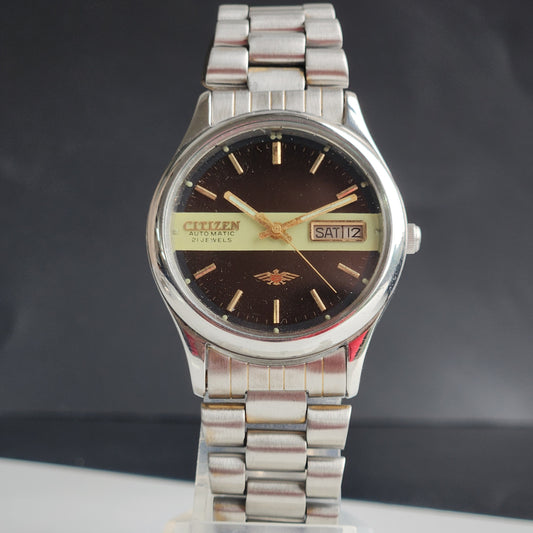 Vintage 1978 Original Citizen Automatic 8200 Black Face 21 Jewels Day-Date Japanese Men's Wrist Watch EG189