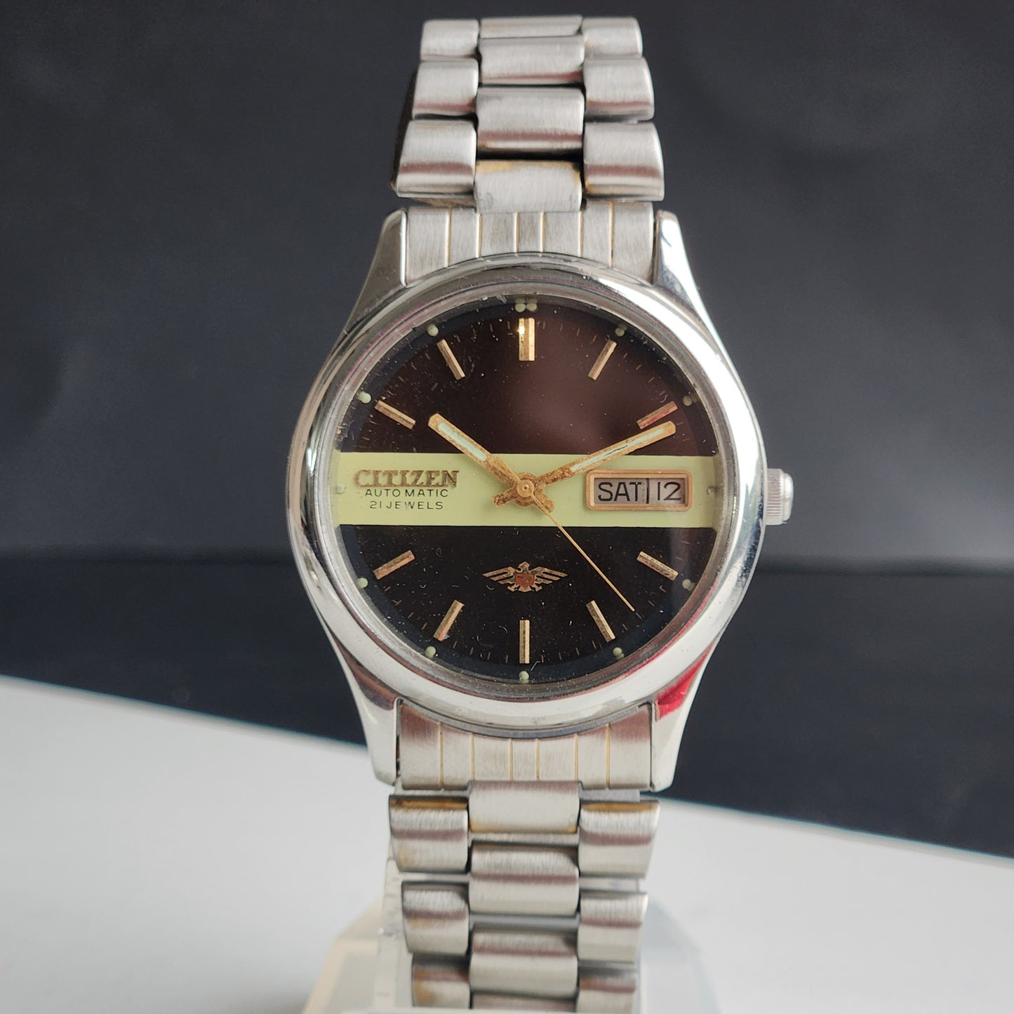 Vintage 1978 Original Citizen Automatic 8200 Black Face 21 Jewels Day-Date Japanese Men's Wrist Watch EG189