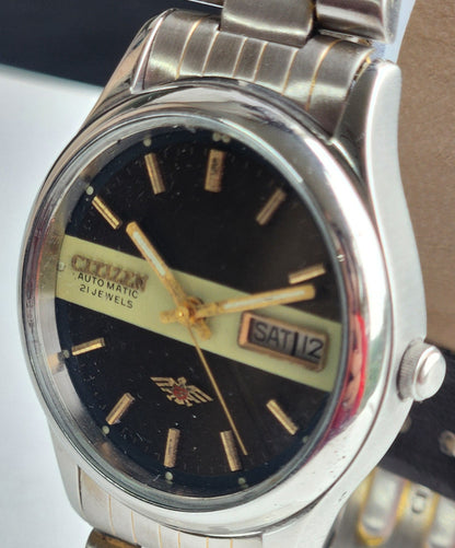 Vintage 1978 Original Citizen Automatic 8200 Black Face 21 Jewels Day-Date Japanese Men's Wrist Watch EG189
