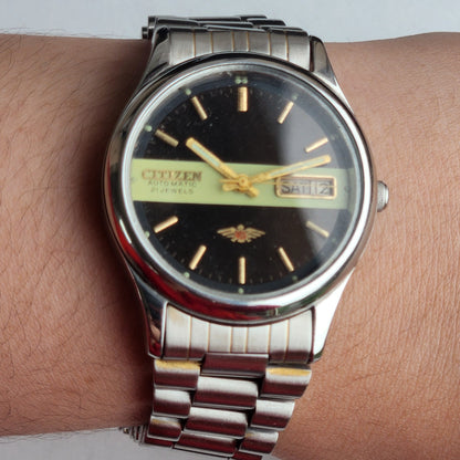 Vintage 1978 Original Citizen Automatic 8200 Black Face 21 Jewels Day-Date Japanese Men's Wrist Watch EG189