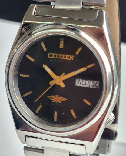 Vintage 1982 Original Citizen Automatic 8200 Black Face 21 Jewels Day-Date Japanese Men's Wrist Watch EG192