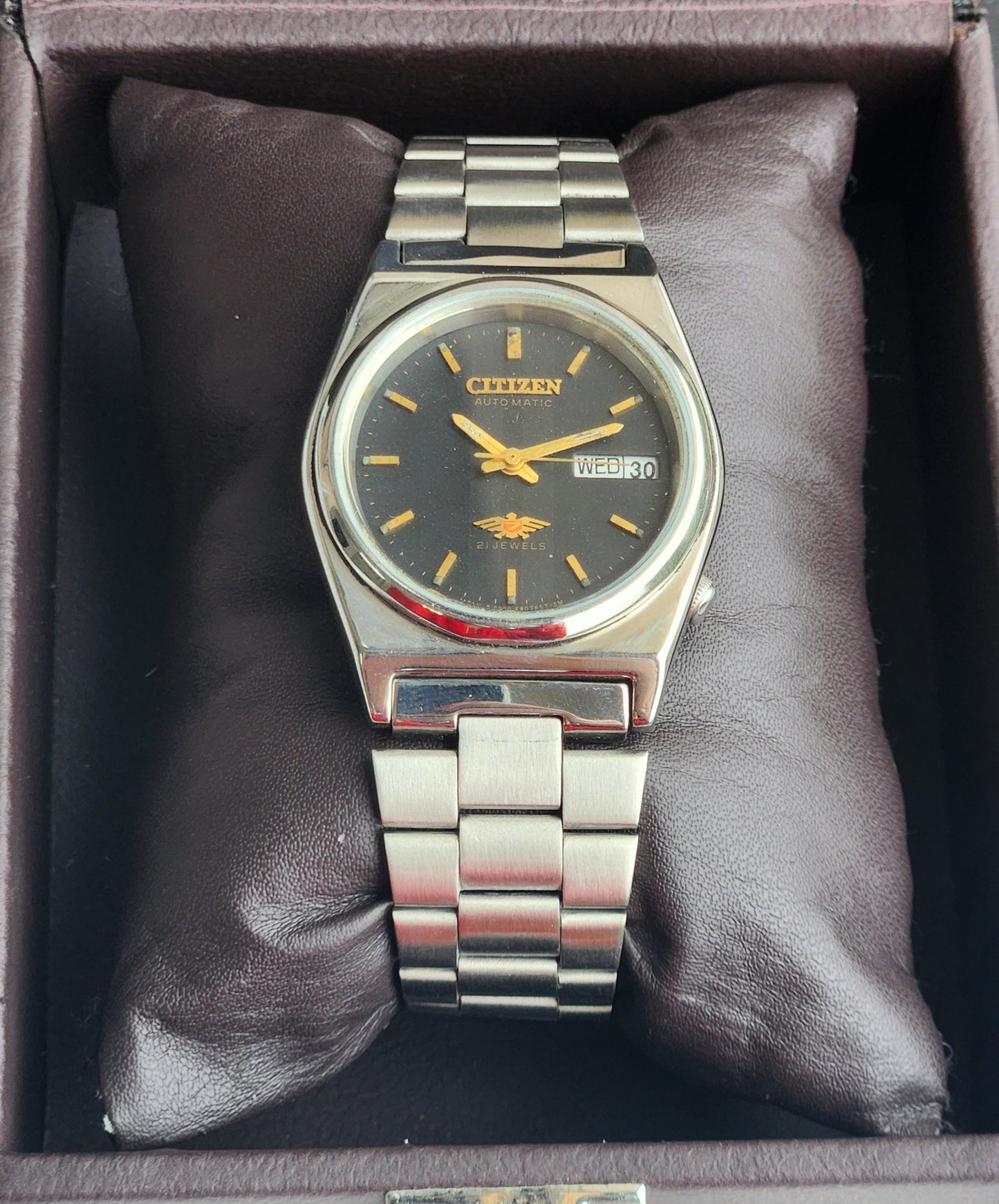 Vintage 1982 Original Citizen Automatic 8200 Black Face 21 Jewels Day-Date Japanese Men's Wrist Watch EG192