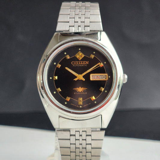 Vintage 1976 Original Citizen Automatic 8200 Black Face 21 Jewels Day-Date Japanese Men's Wrist Watch EG197
