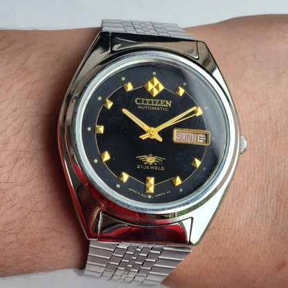 Vintage 1976 Original Citizen Automatic 8200 Black Face 21 Jewels Day-Date Japanese Men's Wrist Watch EG197