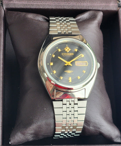 Vintage 1976 Original Citizen Automatic 8200 Black Face 21 Jewels Day-Date Japanese Men's Wrist Watch EG197