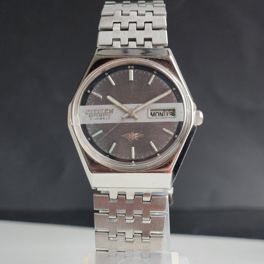 Vintage 1978 Original Citizen Automatic 8200 Grey Face 21 Jewels Day-Date Japanese Men's Wrist Watch EG198