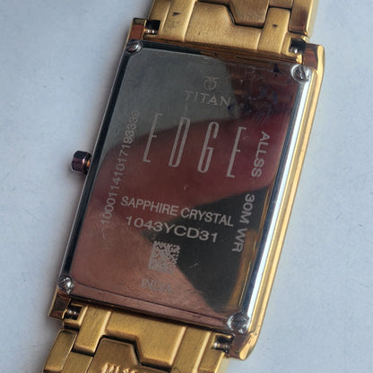 Original TITAN EDGE 1043YCD31 Rectangular Golden Face 25MM Case Men's Watch H64