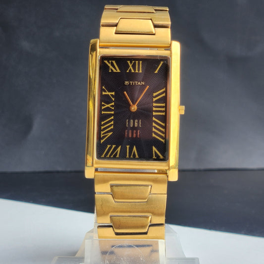 Original TITAN EDGE 1514YAA Rectangular Black Face 28MM Case Men's Watch H65