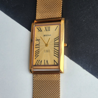 Original TITAN EDGE 1514YAA Rectangular Golden Face 28MM Case Men's Watch H67
