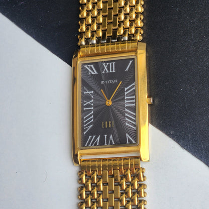 Original TITAN EDGE 1514YAA Rectangular Black Face 28MM Case Men's Watch H68