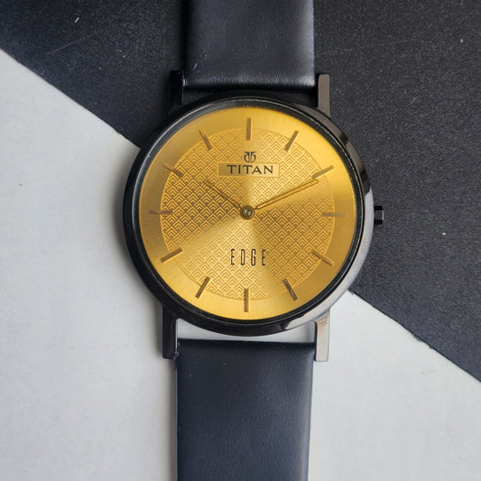 Original TITAN EDGE 1595WAA34 Round Golden Face 38MM Case Men's Watch H69