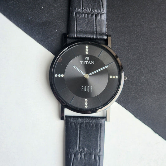 Original TITAN EDGE 1595WAA31 Round Black Face 38MM Case Men's Watch H71