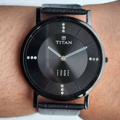 Original TITAN EDGE 1595WAA31 Round Black Face 38MM Case Men's Watch H71