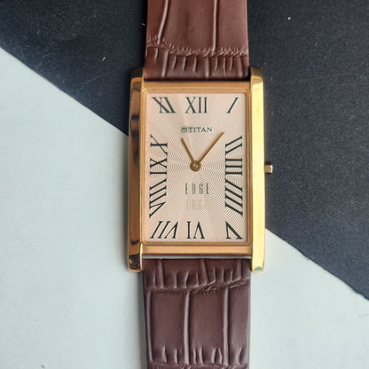 Original TITAN EDGE 151YAA Rectangular Peach Face 28MM Case Men's Watch H72