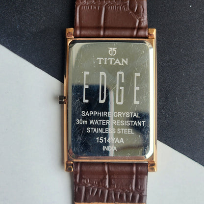 Original TITAN EDGE 151YAA Rectangular Peach Face 28MM Case Men's Watch H72
