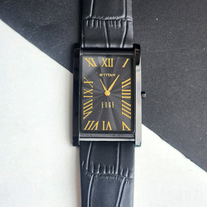Original TITAN EDGE 151AYAA Rectangular Black Face 28MM Case Men's Watch H73