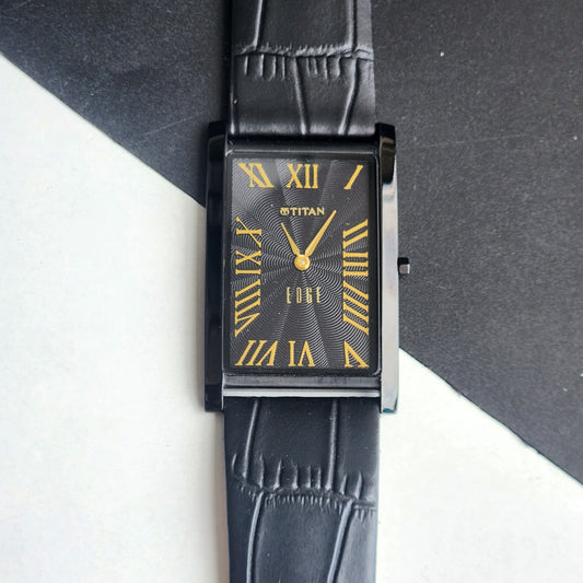 Original TITAN EDGE 151AYAA Rectangular Black Face 28MM Case Men's Watch H73
