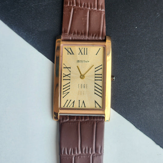 Original TITAN EDGE 151AYAA Rectangular Golden Face 28MM Case Men's Watch H74