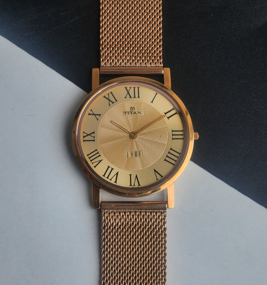Original TITAN EDGE 1595WAA34 Round Golden Face 38MM Case Men's Watch H76