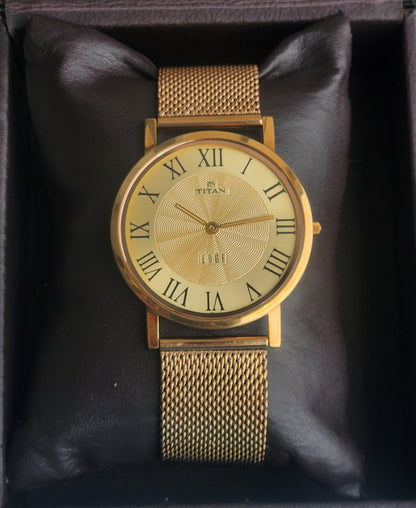 Original TITAN EDGE 1595WAA34 Round Golden Face 38MM Case Men's Watch H76
