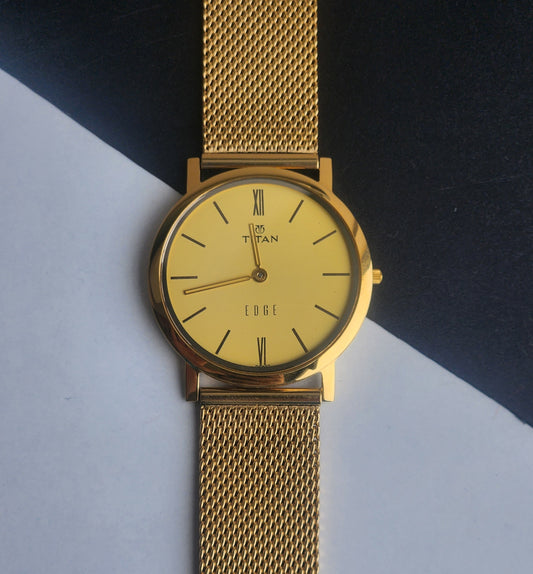 Original TITAN EDGE 679YAB Round Golden Face 34MM Case Men's Watch H77