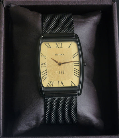 Original TITAN EDGE 1596NCA31 Barrel Golden Face 33MM Case Men's Watch H79