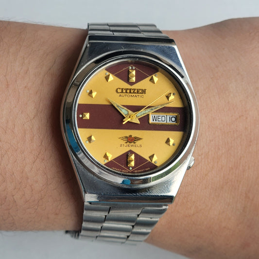 Vintage 1981 Original Citizen Automatic 8200 Golden Face 21 Jewels Day-Date Japanese Men's Wrist Watch EA01