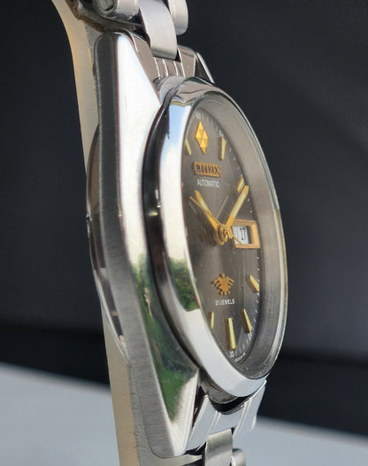 Vintage 1983 Original Citizen Automatic 8200 Black Face 21 Jewels Day-Date Japanese Men's Wrist Watch EA08