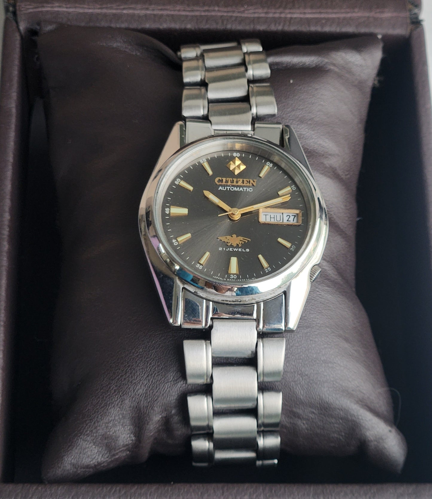 Vintage 1983 Original Citizen Automatic 8200 Black Face 21 Jewels Day-Date Japanese Men's Wrist Watch EA08
