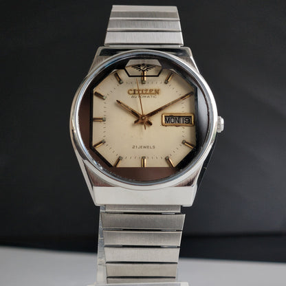 Vintage 1979 Original Citizen Automatic 8200 Cream Face 21 Jewels Day-Date Japanese Men's Wrist Watch EA11