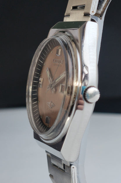 Vintage 1981 Original Citizen Automatic 8200 Brown Face 21 Jewels Day-Date Japanese Men's Wrist Watch EA13
