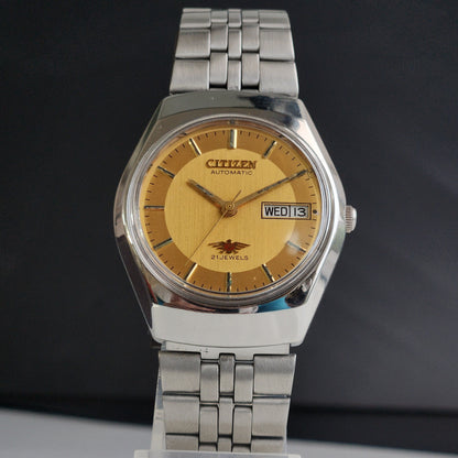 Vintage 1974 Original Citizen Automatic 8200 Golden Face 21 Jewels Day-Date Japanese Men's Wrist Watch EA15