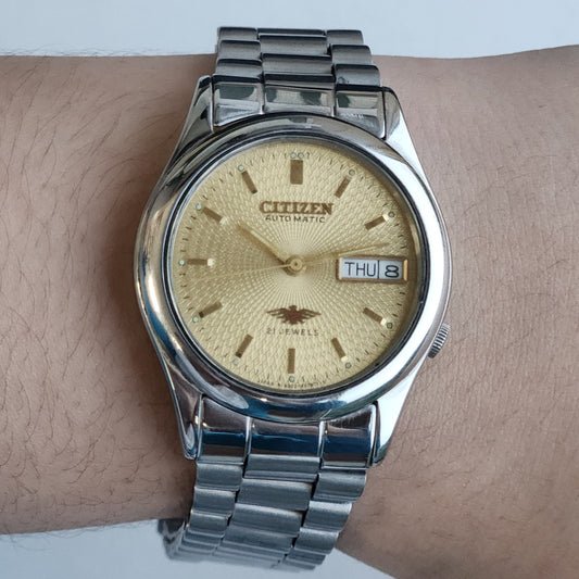 Vintage 1978 Original Citizen Automatic 8200 Golden Face 21 Jewels Day-Date Japanese Men's Wrist Watch EA19