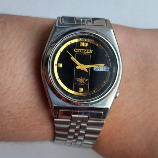Vintage 1977 Original Citizen Automatic 8200 Black Face 21 Jewels Day-Date Japanese Men's Wrist Watch EA24