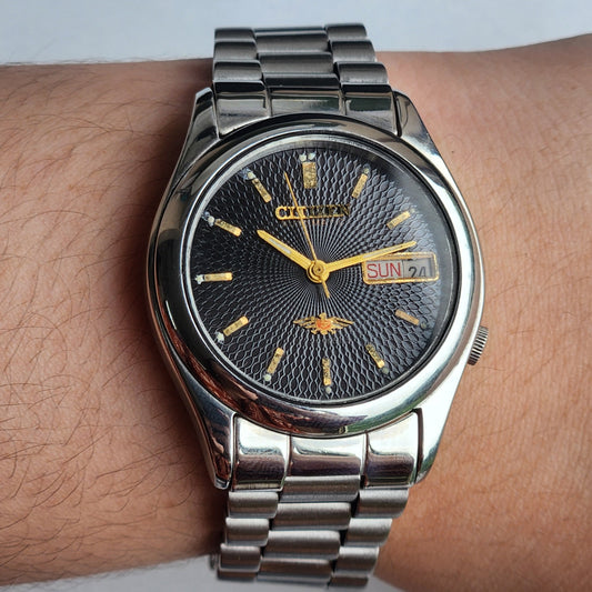 Vintage 1981 Original Citizen Automatic 8200 Black Face 21 Jewels Day-Date Japanese Men's Wrist Watch EA40