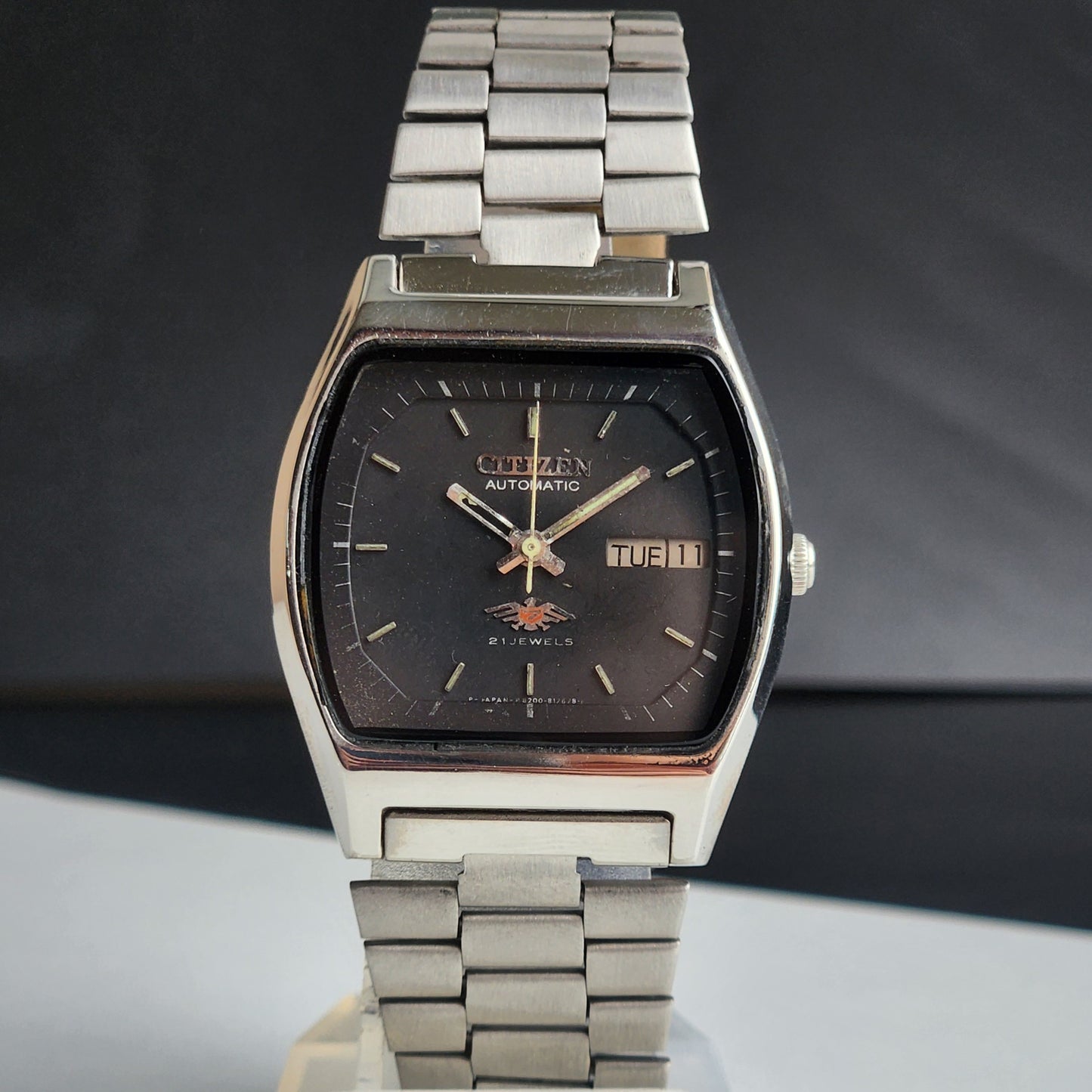 Vintage 1975 Original Citizen Automatic 8200 Black Face 21 Jewels Day-Date Japanese Men's Wrist Watch EA39