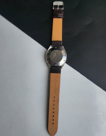 Vintage 1992 Original Seiko 5 Automatic 6309-720B Grey Face 17 Jewels Brown Leather Strap Day-Date Japanese Men's Wrist Watch EG198