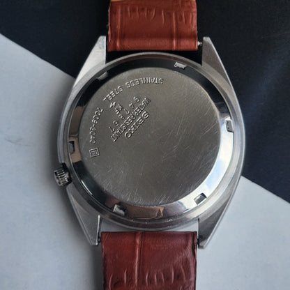 Vintage 1989 Original Seiko 5 Automatic 7009-3040 Blue Face 17 Jewels Tan Leather Strap Day-Date Japanese Men's Wrist Watch EG199