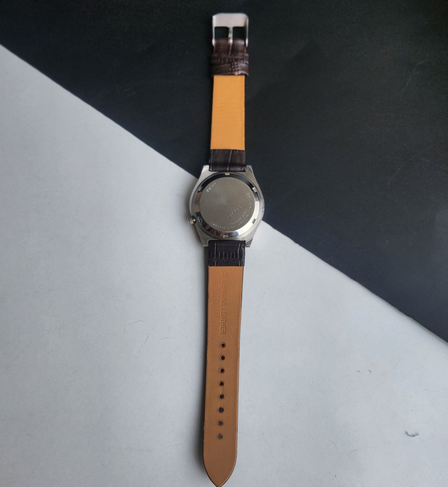 Vintage 1981 Original Seiko 5 Automatic 7009-3171 Golden Face 17 Jewels Brown Leather Strap Day-Date Japanese Men's Wrist Watch EG202