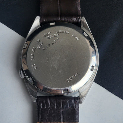 Vintage 1985 Original Seiko 5 Automatic 7S26-6000 Grey Face 21 Jewels Brown Leather Strap Day-Date Japanese Men's Wrist Watch EG205