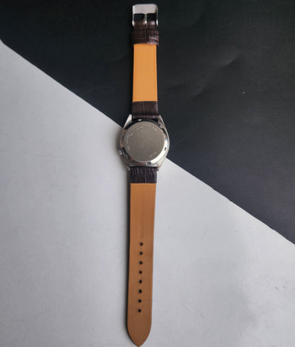 Vintage 1985 Original Seiko 5 Automatic 7S26-6000 Grey Face 21 Jewels Brown Leather Strap Day-Date Japanese Men's Wrist Watch EG205