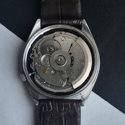 Vintage 1985 Original Seiko 5 Automatic 7S26-6000 Grey Face 21 Jewels Brown Leather Strap Day-Date Japanese Men's Wrist Watch EG205