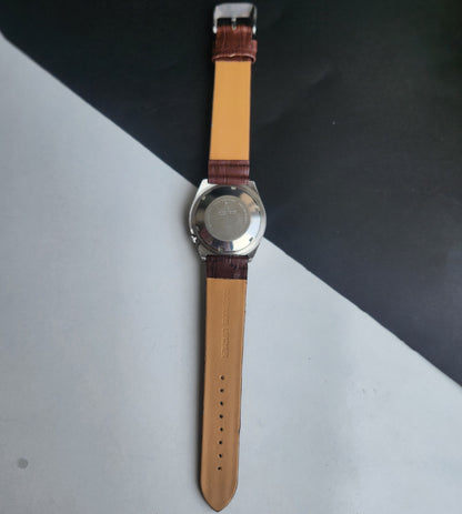 Vintage 1980 Original Seiko 5 Automatic 6309-8500 White Face 17 Jewels Croco Tan Leather Strap Day-Date Japanese Men's Wrist Watch EG207